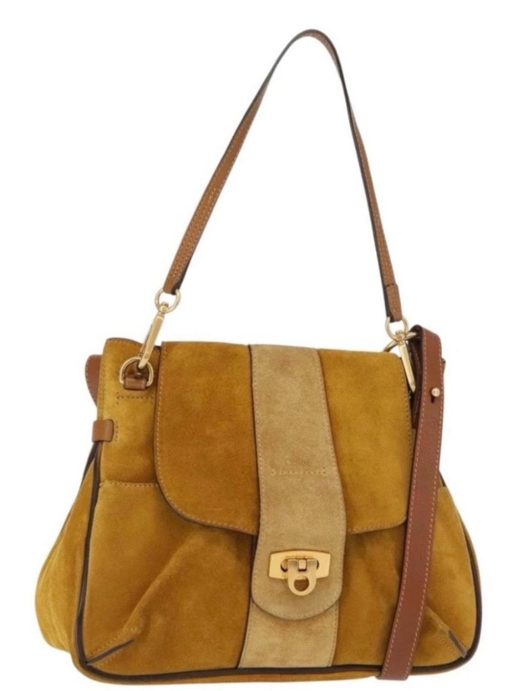 Chloe Lexa Hand Bag Suede Leather 2way Yellow Gold